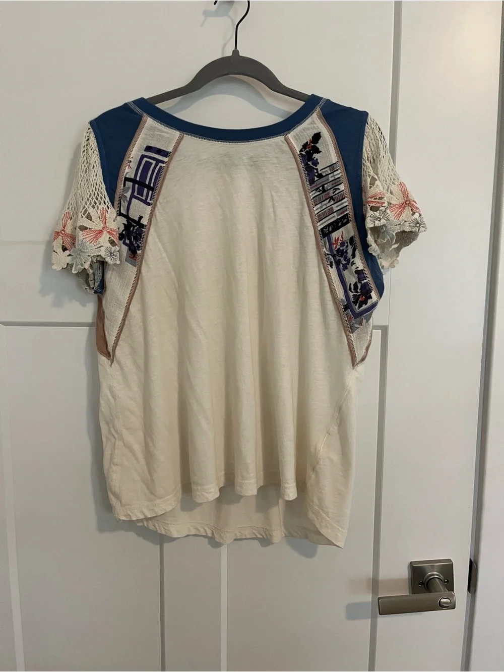 Free People Short-Sleeve Embroidered Crochet Top